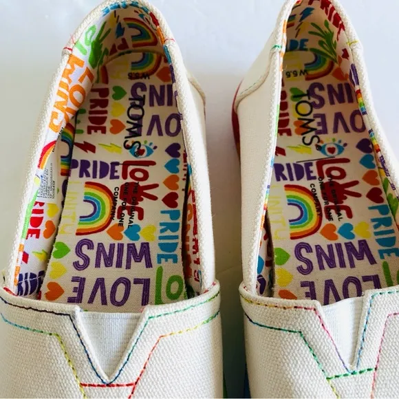 TOMS Alpargata Cupsole Unity Love Wins Slip On Canvas Shoes Women's Sz 5.5 White