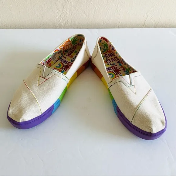 TOMS Alpargata Cupsole Unity Love Wins Slip On Canvas Shoes Women's Sz 5.5 White