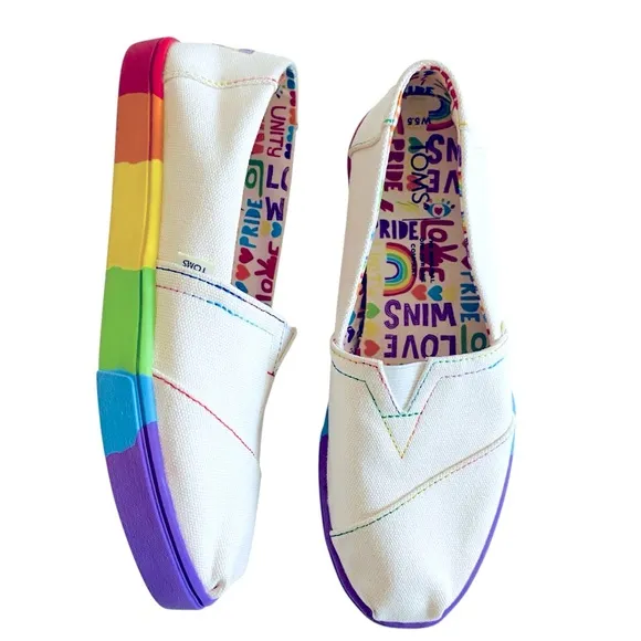 TOMS Alpargata Cupsole Unity Love Wins Slip On Canvas Shoes Women's Sz 5.5 White