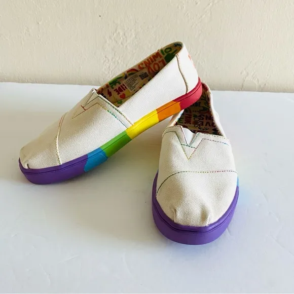 TOMS Alpargata Cupsole Unity Love Wins Slip On Canvas Shoes Women's Sz 5.5 White
