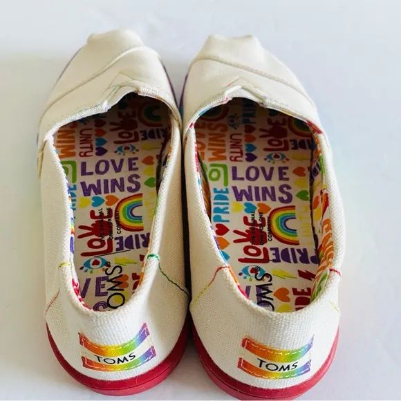 TOMS Alpargata Cupsole Unity Love Wins Slip On Canvas Shoes Women's Sz 5.5 White