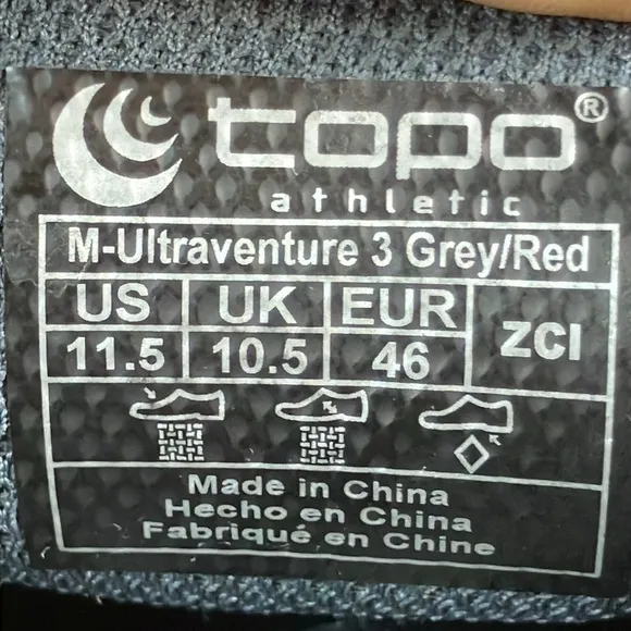 Topo Ultraventure 3 Grey Athletic Running Sneaker Shoes Men’s size 11.5