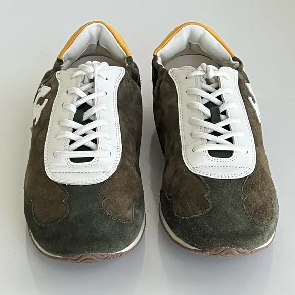 Tory Burch Suede Retro Green Suede Double Logo Low Top Sneakers Run Small Read