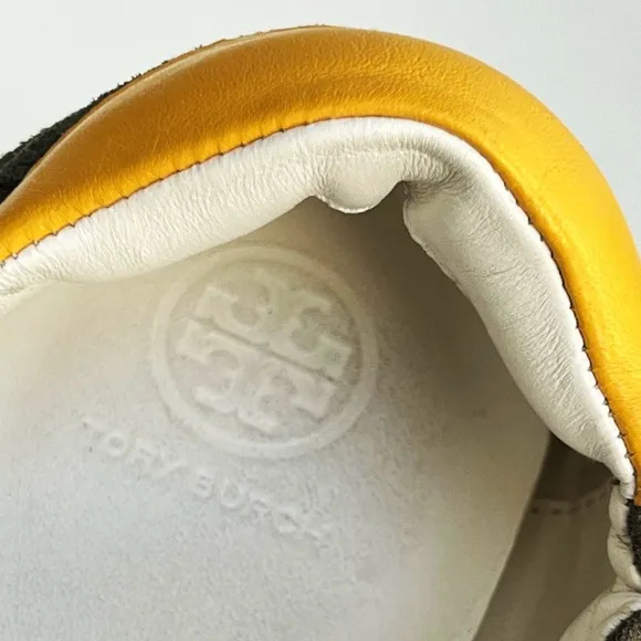 Tory Burch Suede Retro Green Suede Double Logo Low Top Sneakers Run Small Read