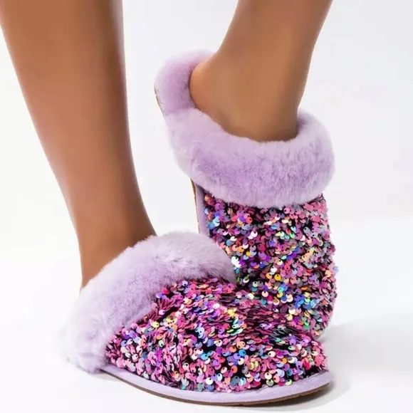 UGG Women’s SCUFFETTE Glittered Purple Multicolor Slipper Shoes Size US 8