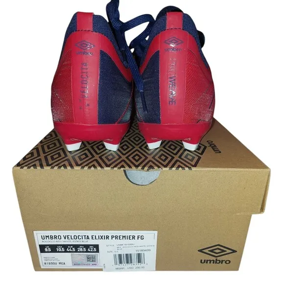 UMBRO Men's Velocita Elixir Pro FG Soccer Cleat Shoes Size 10.5 Red Blue NIB