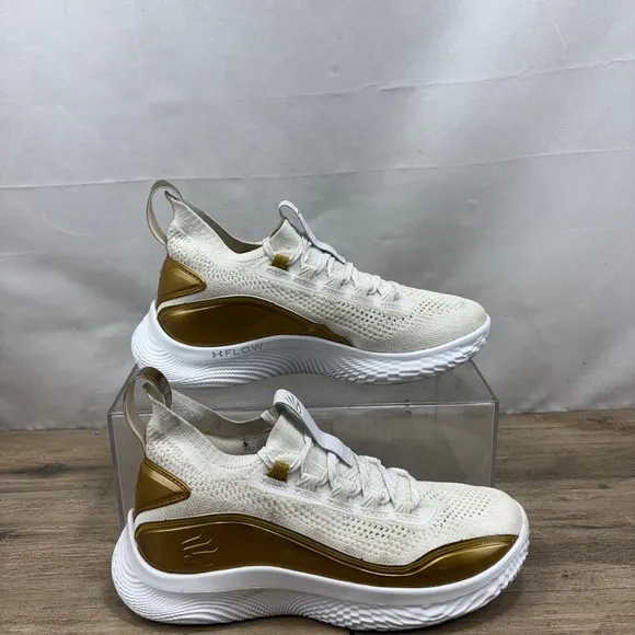 UNDER ARMOUR Curry 8 TB  24K Gold White Basketball Shoes Mens 7.5 Women’s 9