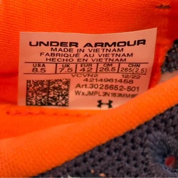 Under Armour Mens Flow Velociti Wind 2 Running Shoes Purple Orange Size 8.5 NEW