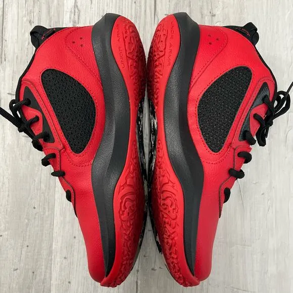 Under Armour Unisex UA GS Lockdown 6 Red Black Lace Up Youth Shoes 6.5