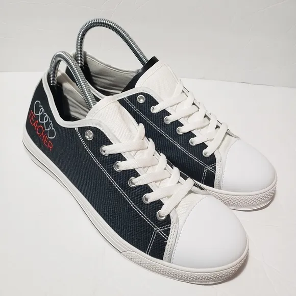 Unisex Adult Heart Teacher dark gray white shoes size M7.5/F10 EU 41 white sole
