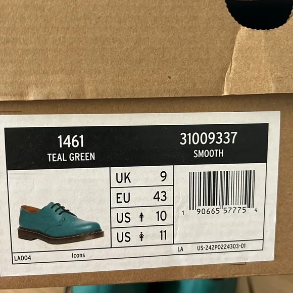 Unisex Dr. Martens 1461 Shoes in Teal Green Size Mens 10 Womens Size 11