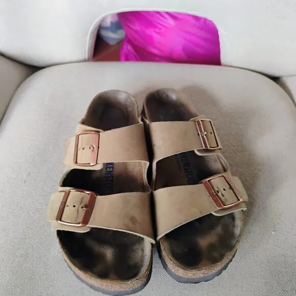 Unisex Shoes Birkenstock ARIZONA Soft Footbed Slide Sandals 0951301 TAUPE SUEDE