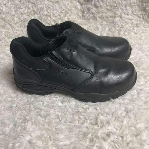 Unisex Thorogood ASR Black Leather slip on shoes Rubber soles Men SZ9M W SZ11M