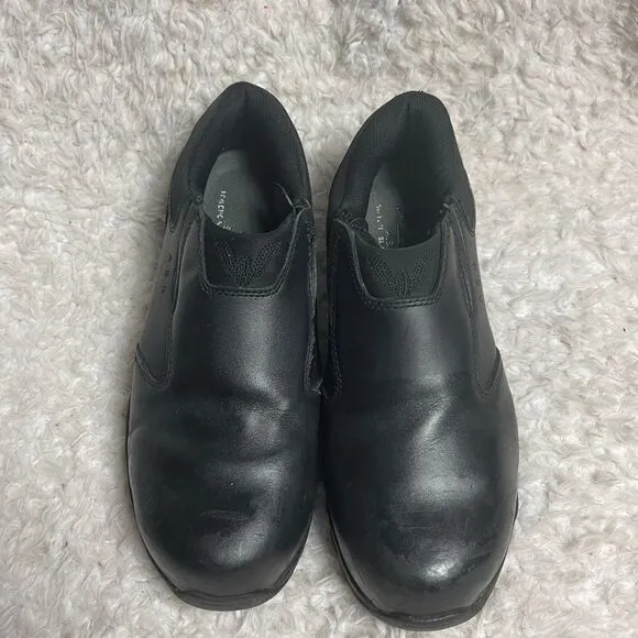 Unisex Thorogood ASR Black Leather slip on shoes Rubber soles Men SZ9M W SZ11M