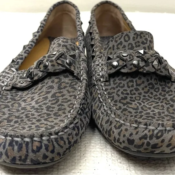 Van Eli Women’s Shoes Made In Italy Gray Jungle Print Metallic Studs Size 8.5