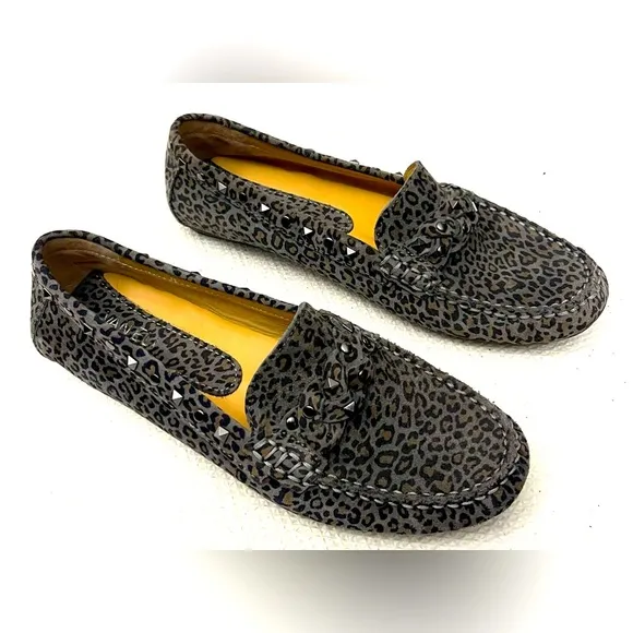 Van Eli Women’s Shoes Made In Italy Gray Jungle Print Metallic Studs Size 8.5
