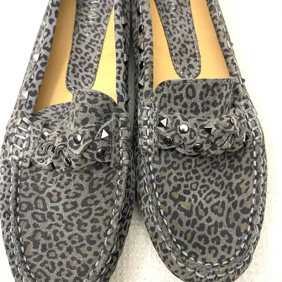 Van Eli Women’s Shoes Made In Italy Gray Jungle Print Metallic Studs Size 8.5