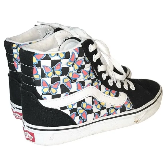 Vans Fillmore Hi Top Shoes Women’s Size 8 Black Checkerboard Butterfly Skate