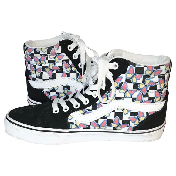 Vans Fillmore Hi Top Shoes Women’s Size 8 Black Checkerboard Butterfly Skate