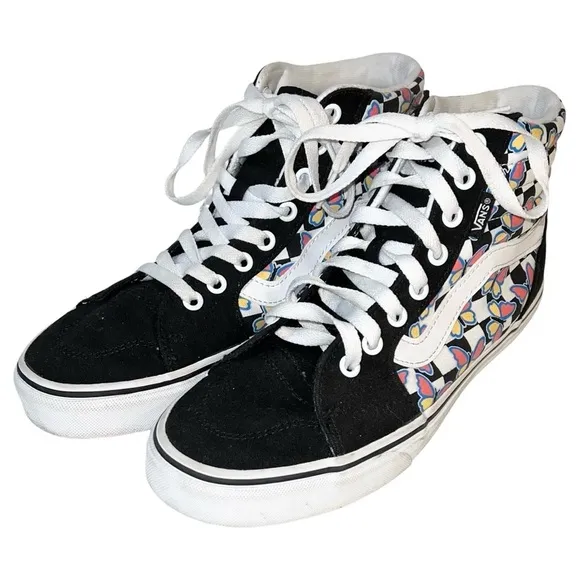 Vans Fillmore Hi Top Shoes Women’s Size 8 Black Checkerboard Butterfly Skate