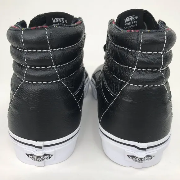 Vans Men’s 6 Women’s 7.5‎ Shoes SK8 Hi Reissue Leather Black White Plaid Lace Up