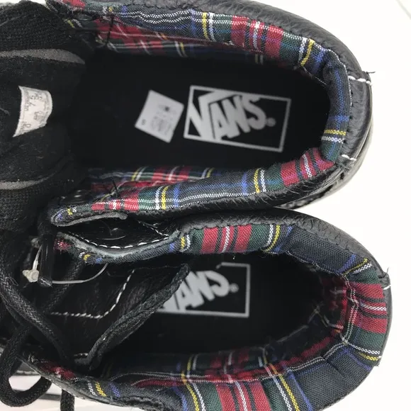 Vans Men’s 6 Women’s 7.5‎ Shoes SK8 Hi Reissue Leather Black White Plaid Lace Up