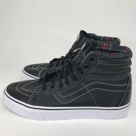 Vans Men’s 6 Women’s 7.5‎ Shoes SK8 Hi Reissue Leather Black White Plaid Lace Up