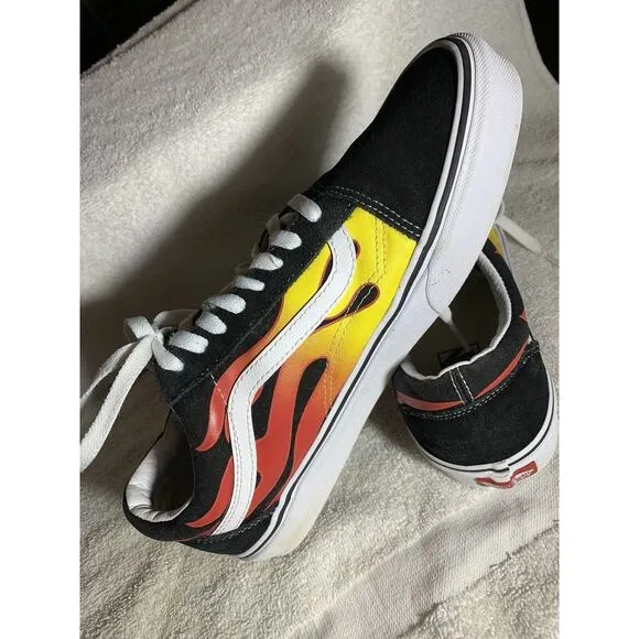 Vans Old Skool Flame Sneakers Mens 10 Black Red Yellow