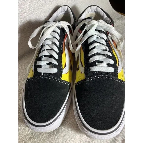 Vans Old Skool Flame Sneakers Mens 10 Black Red Yellow
