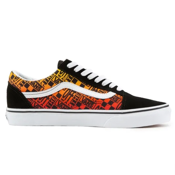 VANS | Old Skool Logo Flame Shoes in Black and True White