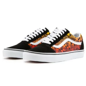 VANS | Old Skool Logo Flame Shoes in Black and True White