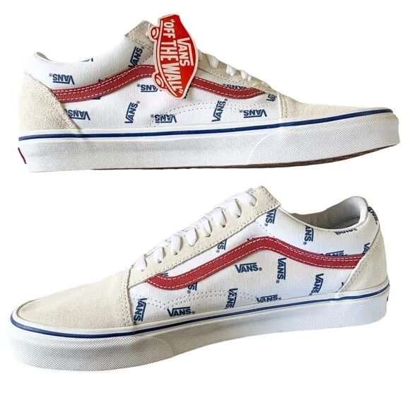 Vans Old Skool Sneakers True White All Over Print Logo Shoes Men’s 11.5 NEW