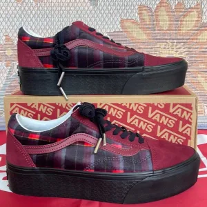 Vans Old Skool Stacked Velvet Plaid Port/BlackVNOA7Q5M02YWMNS Platforms