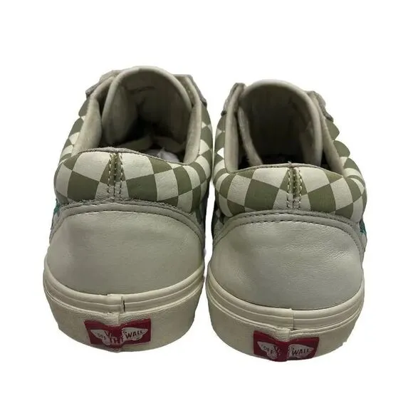 Vans Old Skool White Leather DX Rose Embroidery Checkered Size M 10.5/W 12