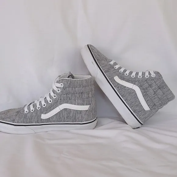 Vans Sk8 Hi Sneakers Gray White Corduroy High Top Shoes Lace Up Women’s 7
