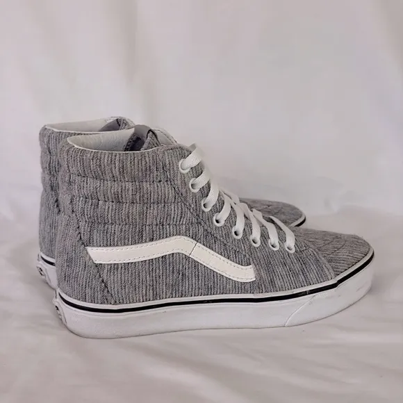 Vans Sk8 Hi Sneakers Gray White Corduroy High Top Shoes Lace Up Women’s 7