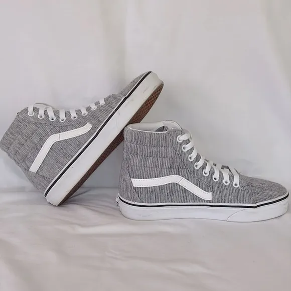 Vans Sk8 Hi Sneakers Gray White Corduroy High Top Shoes Lace Up Women’s 7