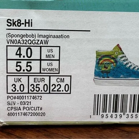 Vans SpongeBob Imaginaaation Sk8-Hi sneakers Limited Edition Unisex NEW