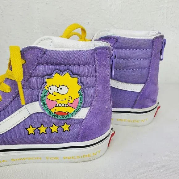 Vans X Simpsons Kid Unisex Size 2 Sk8 Hi Lisa Simpson For President Purple Shoes