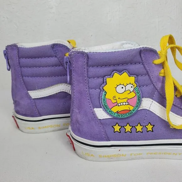Vans X Simpsons Kid Unisex Size 2 Sk8 Hi Lisa Simpson For President Purple Shoes