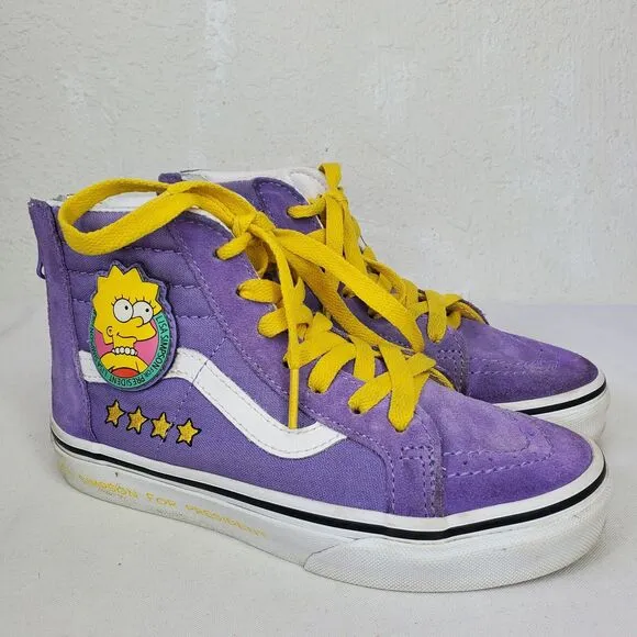 Vans X Simpsons Kid Unisex Size 2 Sk8 Hi Lisa Simpson For President Purple Shoes