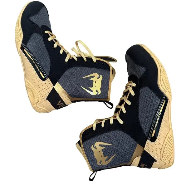 Venum Elite Boxing Shoes - Black &amp; Beige - 03681 - Size 8.5 EU 41 - $160
