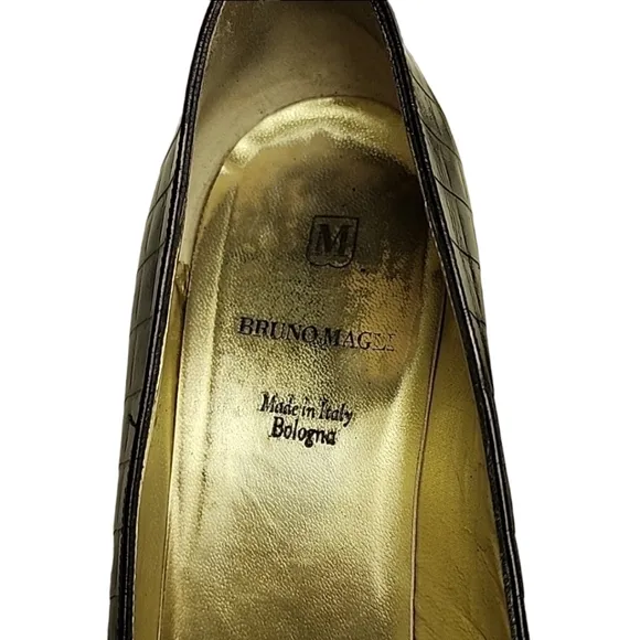 Vintage Bruno Magli Croc Embossed Leather Pumps 10 Classic Heels Bologna Italy