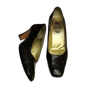 Vintage Bruno Magli Croc Embossed Leather Pumps 10 Classic Heels Bologna Italy