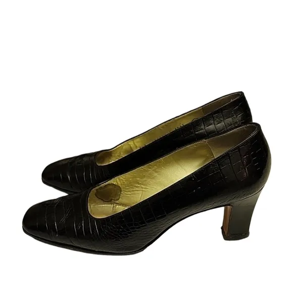 Vintage Bruno Magli Croc Embossed Leather Pumps 10 Classic Heels Bologna Italy