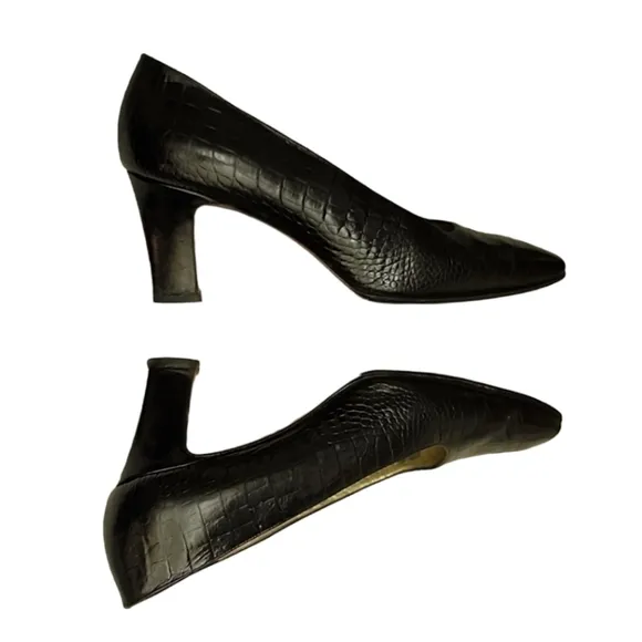 Vintage Bruno Magli Croc Embossed Leather Pumps 10 Classic Heels Bologna Italy