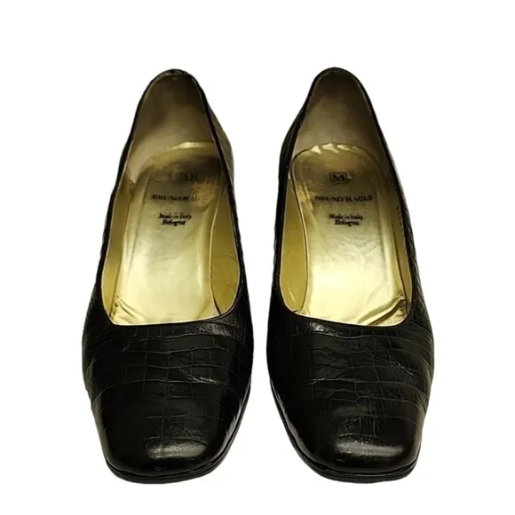 Vintage Bruno Magli Croc Embossed Leather Pumps 10 Classic Heels Bologna Italy