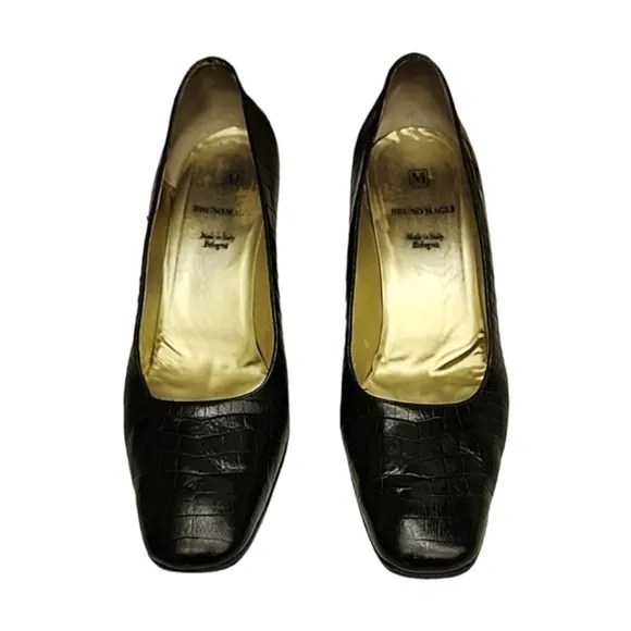 Vintage Bruno Magli Croc Embossed Leather Pumps 10 Classic Heels Bologna Italy