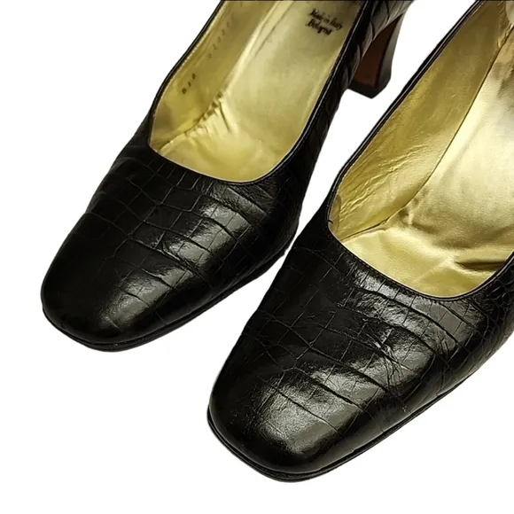 Vintage Bruno Magli Croc Embossed Leather Pumps 10 Classic Heels Bologna Italy