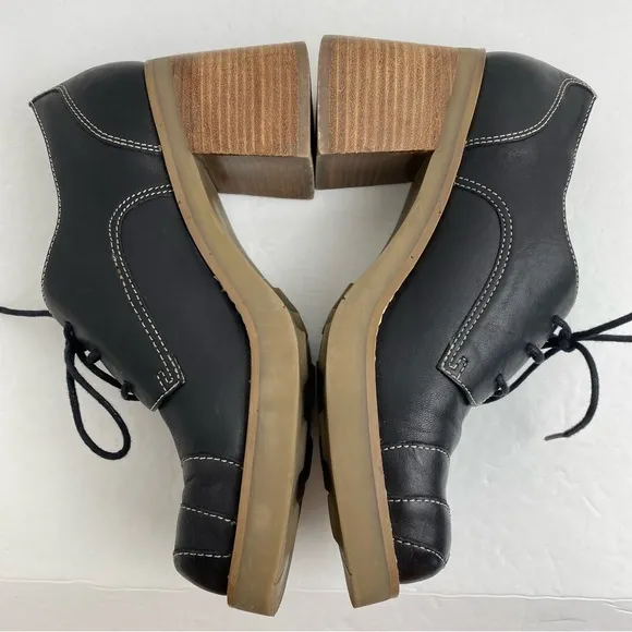 Vintage Candie’s size 8 Women’s Black Leather Lace Up Chunky Block Heel Shoes